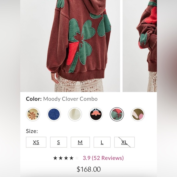 Free People Oversized Brown Hoodie with Green and Red Clover Design 
Retail $168 - Picture 3 of 5